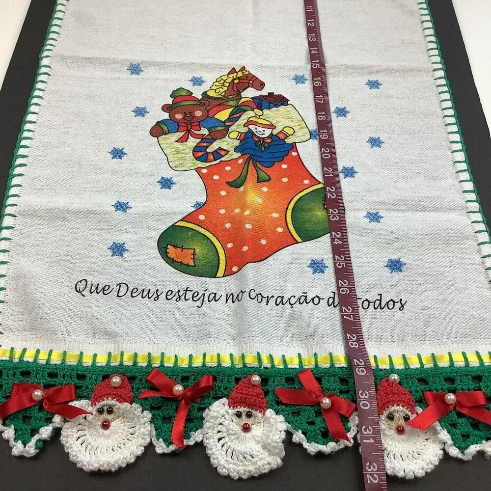 Kitchen Towel Handmade Crochet Runner Christmas Stocking Portuguese 17X32